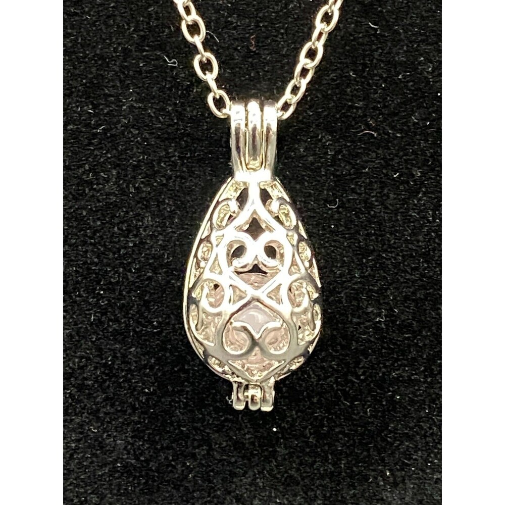 Silver Tone Water Drop Cremation Pink Glass Vial Necklace
